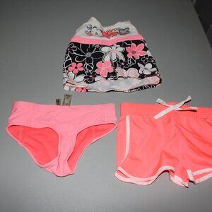 Pink & Black & White 3 Pcs Zero Xposur Tankini Swimsuit Size 5